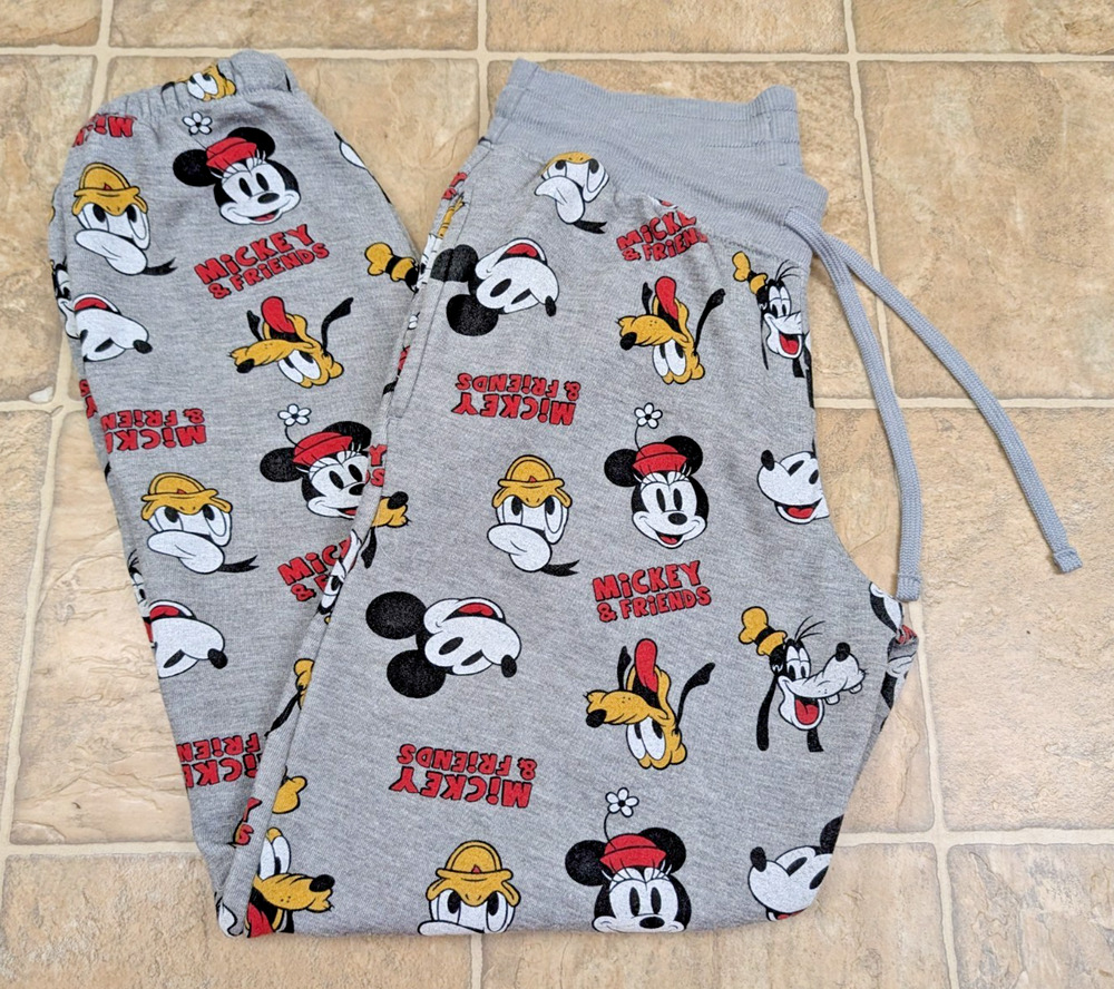 Disney Mickey And Friends sz S Sleep Fleece Jogger Pants gray Minnie Pluto 1703